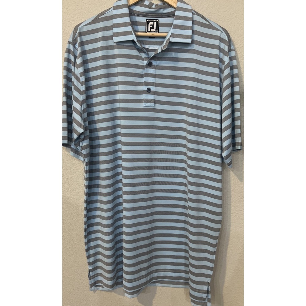 Footjoy FJ BLUE Stripped GRAY Polo Golf Shirt Performance Athletic Fit X-LARGE